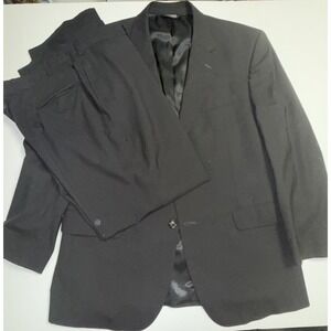 Jos A Bank Suit Mens 44R Gray 100% Wool Pants 39R Waist Pleated No Cuff